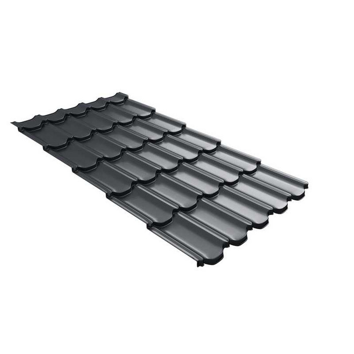 Металлочерепица Grand Line Kvinta plus (Квинта Плюс) 0,5 GreenCoat Pural Matt BT RAL 7024 Мокрый асфальт | c 3D резом