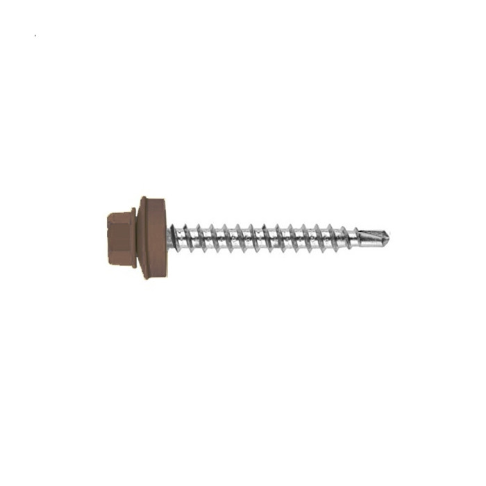 Саморез кровельный Daxmer 4,8х70 RAL 8028 (100) сверло №1 - фото №1